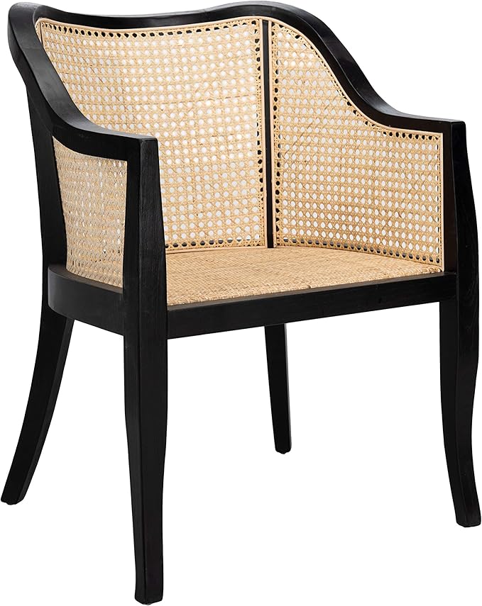 SAFAVIEH Home Collection - Maika Black & Natural Brown Solid Wood & Cane Rattan Dining Chair, Fully Assembled (DCH9500D)