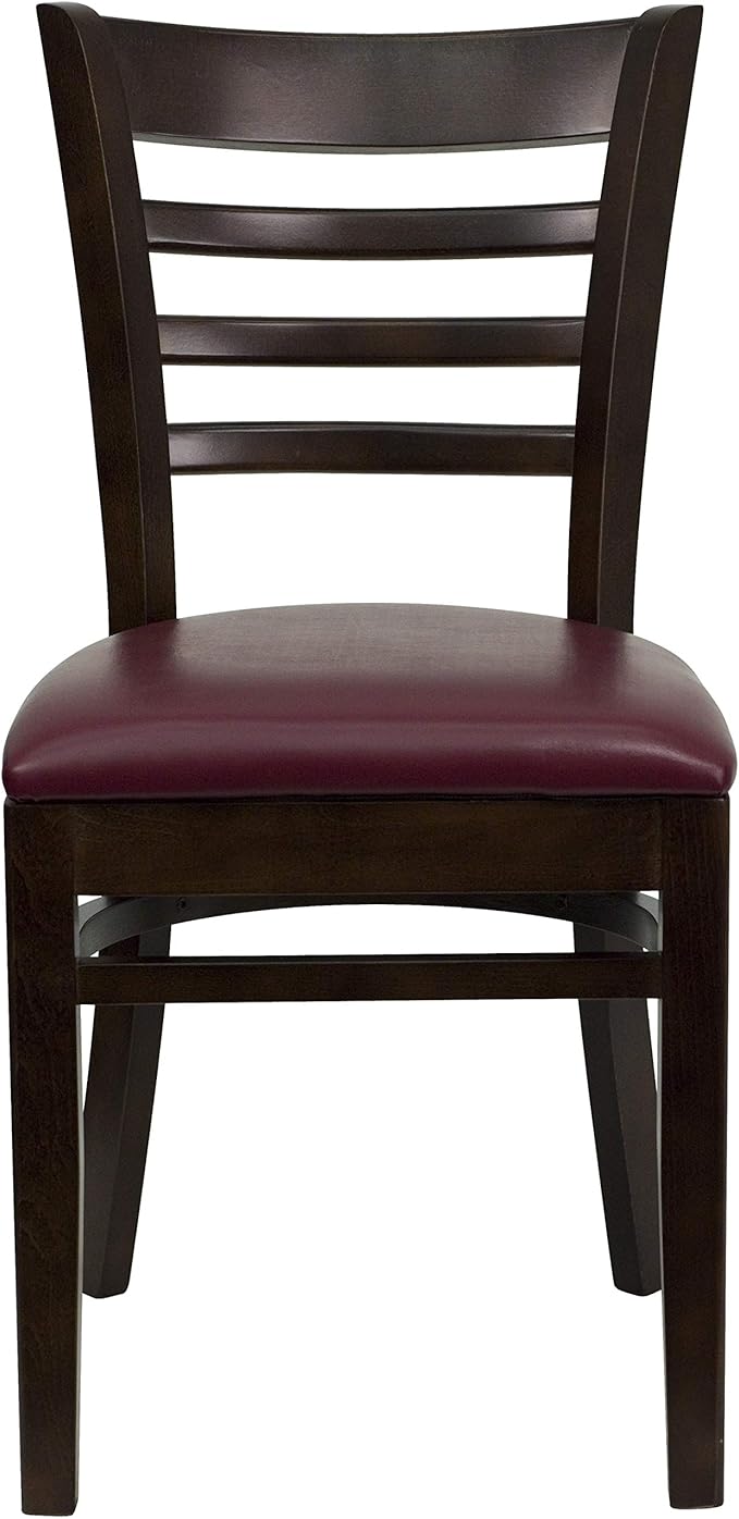 Flash Furniture 2 Pk. HERCULES Series Ladder Back Walnut Wood Restaurant Chair - Burgundy Vinyl Seat
