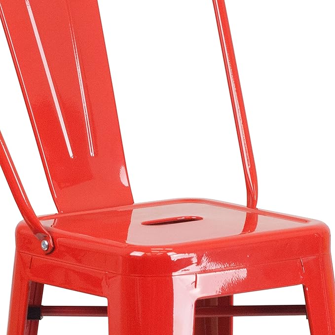 Flash Furniture Commercial Grade 30" High Red Metal Indoor-Outdoor Barstool with Removable Back