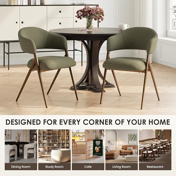 COLAMY Dining Chairs Set of 4, Modern Fabric Upholstered Dining Room Kitchen Side Chairs with Iron Legs, Open Back and Padded Seat, for Living Room/Restaurant/Cafe, Green