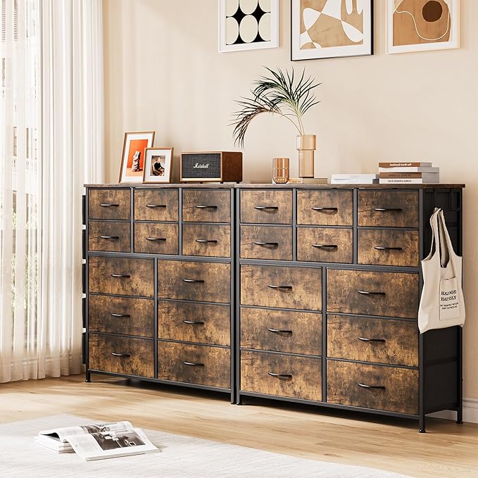 GarveeHome 12 Drawer Dresser for Bedroom, Fabric Dressers & Chests of Drawers with Side Pockets, Chest of Drawers for Closet, Living Room, Closet, Hallway