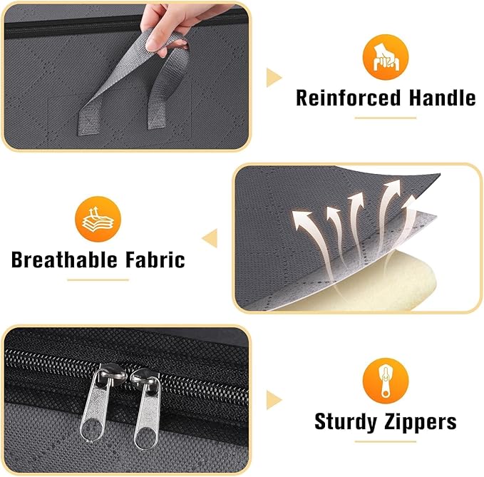 Clothes Storage Bags, 10-Pack Comforter Blanket Organizers, 80L Large Capacity Containers with Visual Window for Clothing, Quilt, Sheet, Pillow, Closet Organization for Bedding (Grey)