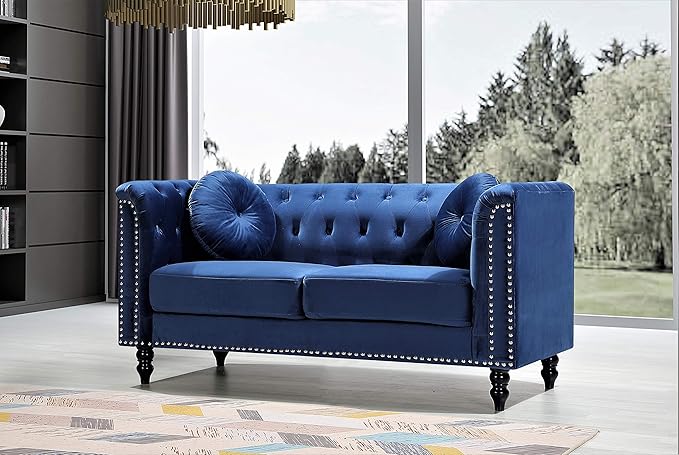 Container Furniture Direct S5370-S Kittleson Velvet Upholstered Modern Chesterfield Sofa with Nailhead Trim, Gray