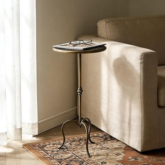Metal Side Table, Martini Style Coffee Table Vintage Small Round Aceent Table 23inch for Living Room Bedroom Antique