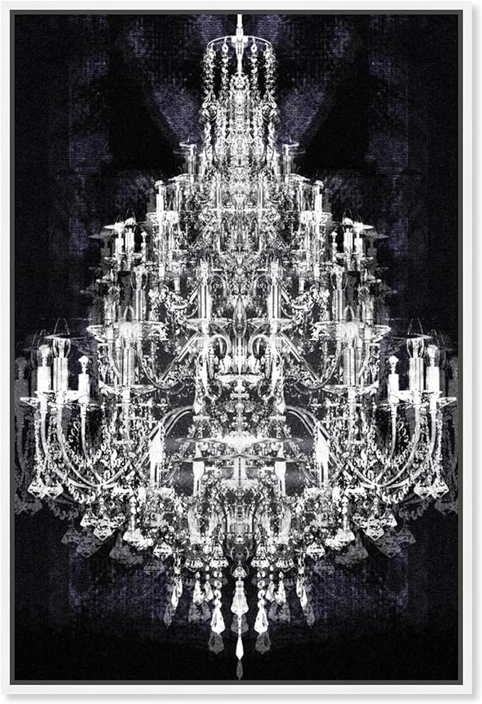 The Oliver Gal Artist Co. Fashion and Glam Framed Wall Art Canvas Prints 'Montecarlo Crystal' Chandeliers Home Décor, 20" x 30", White, Black