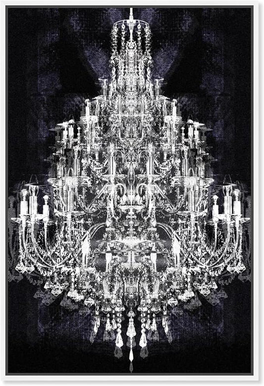 The Oliver Gal Artist Co. Fashion and Glam Framed Wall Art Canvas Prints 'Montecarlo Crystal' Chandeliers Home Décor, 36" x 54", White, Black