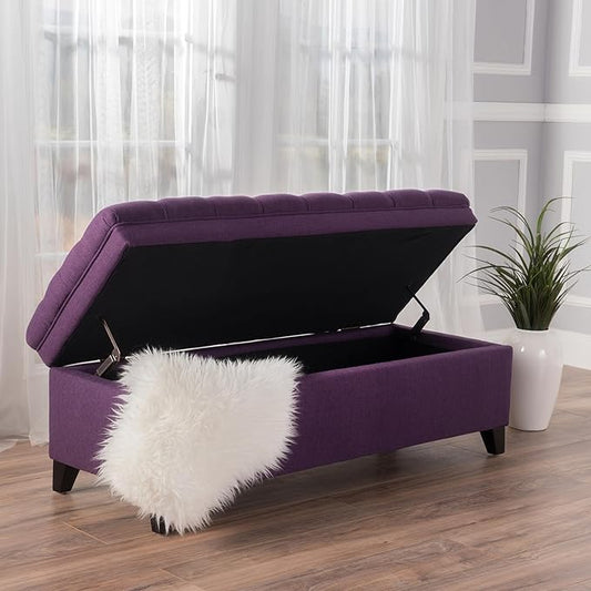 Ball & Cast 50" Button Tufted Upholstered Entryway Storage Bench, Padded Bed of End Ottoman Stool w/Safety Hinges&Spacious Storage&Wood Legs, Longer&Wider-Benches for Living Bedroom Kitchen, Purple