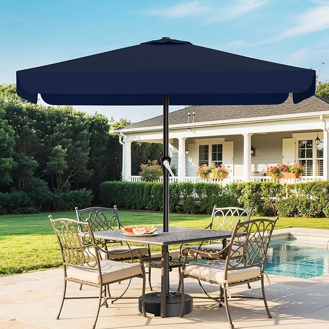 AreShark 8 X 10 FT Large Rectangular Patio Umbrella with Valance, Outdoor Table Market Umbrella w/Crank & 8 Ribs, Rectangle Outdoor Umbrellas for Garden, Deck, Yard and Poolside, Navy
