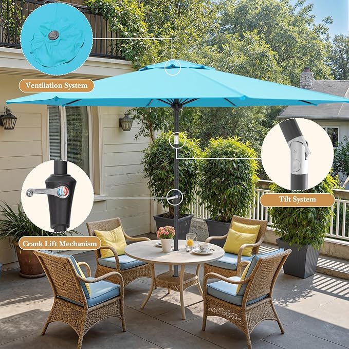 Sannwsg Outdoor Patio Umbrella,Table Umbrella with Push Button Tilt and Crank,Market Umbrella with 8 Sturdy Ribs,Yard Umbrella