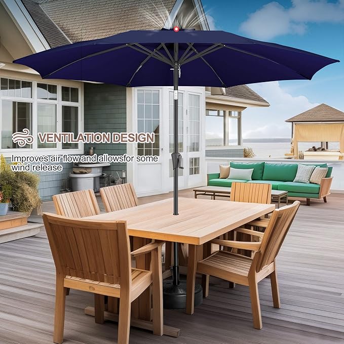 FLAME&SHADE 11 ft Patio Umbrella - Table Umbrella Outdoor with Push Button Tilt and Crank, UV Protection, 8 Sturdy Ribs, Market Umbrella for Garden, Deck, Backyard, Lawn, Pool and Beach(Navyblue)