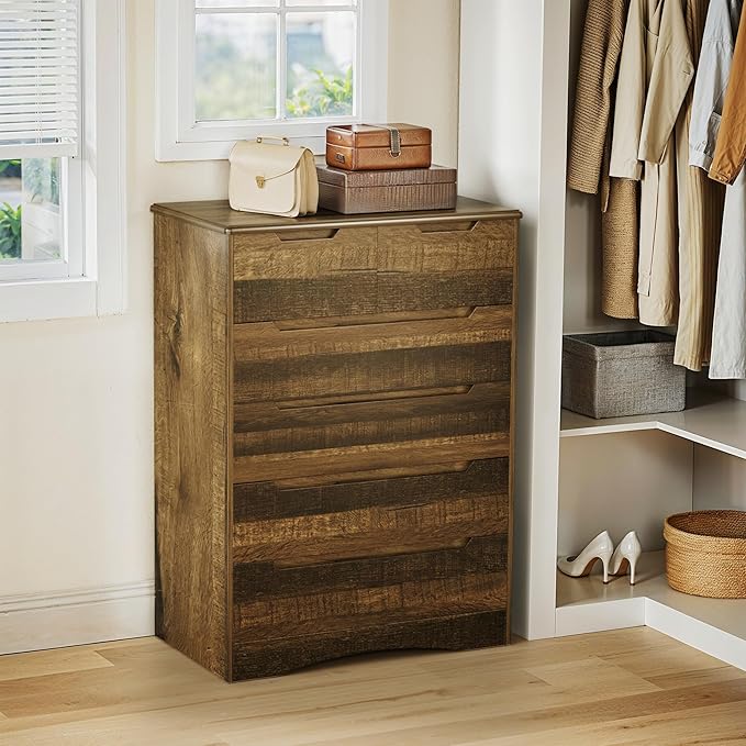 Gizoon 6 Drawer Dresser, Chest of Drawers with Large Storage, Light Brown Dressers for Bedroom, Tall Dresser and Organizer with Anti-Tripping, Wooden Cabinet for Office, Living Room, Entryway