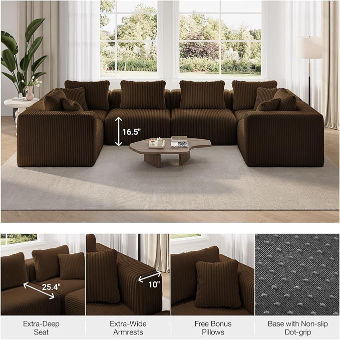 Novilla 70.8" Modular Sectional Sofa, Modern Cloud Sectional Couch with Smarts Coil® Support, Upholstered Boneless Couch for Living Room Apartments Bedroom, No Assembly Required, Brown (Loveseat)