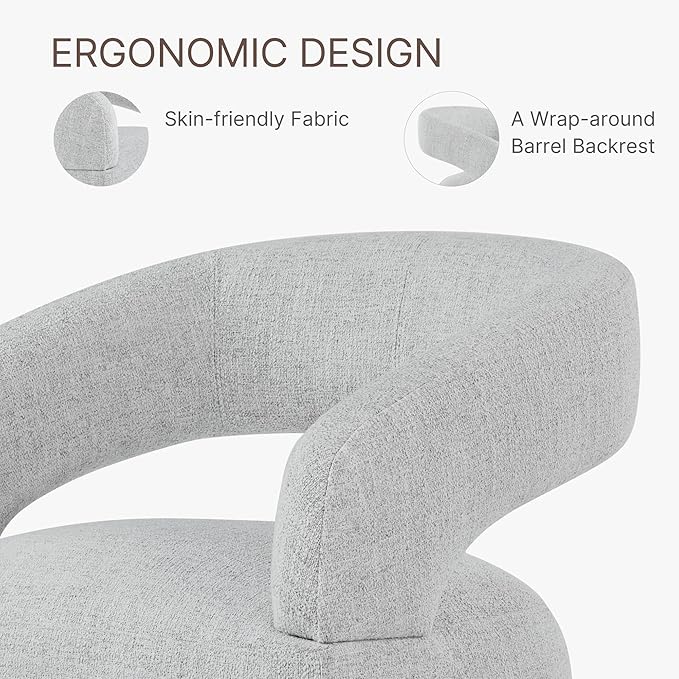 Upholstered Dining Chairs with Casters Easy Assembly Require Modern Barrel Armchair with Rollers for Diningroom Bedroom Livingroom Reading Room,Set of 2,Light Grey
