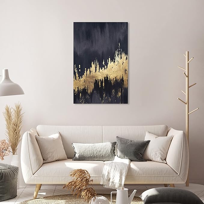 The Oliver Gal Artist Co. Modern 30 in x 20 in, Late Night Sky, Canvas Wall Art, Living Room, Black
