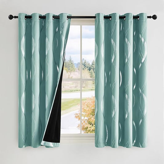 NICETOWN 100% Blackout Aqua Blue Curtain Panels 72 inches 2 Pieces, 52 inches Wide Light Reducing Thermal Insulated Solid Grommet Window Treatments/Drapes for Living Room/Nursery/Kids Room