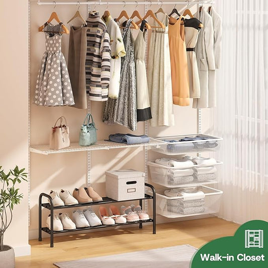 Shoe Rack for Closet, Black 2-Tier Expandable Closet Shoe Rack Metal Organizer, Heavy Duty Shoe Storage Shelf for Entryway, Doorway, Narrow Space