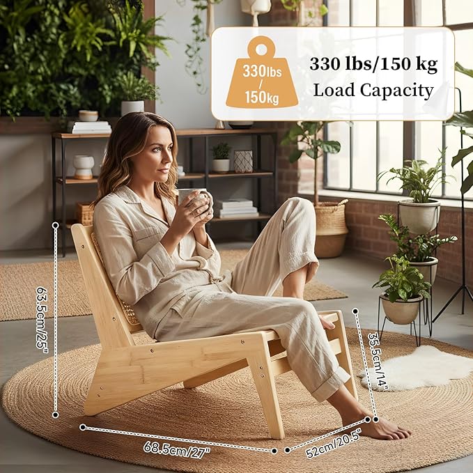 Rattan Chair 2Pcs, Mid Century Modern Accent Chair, Leisurely Reading Chair for Living Room（Wood）