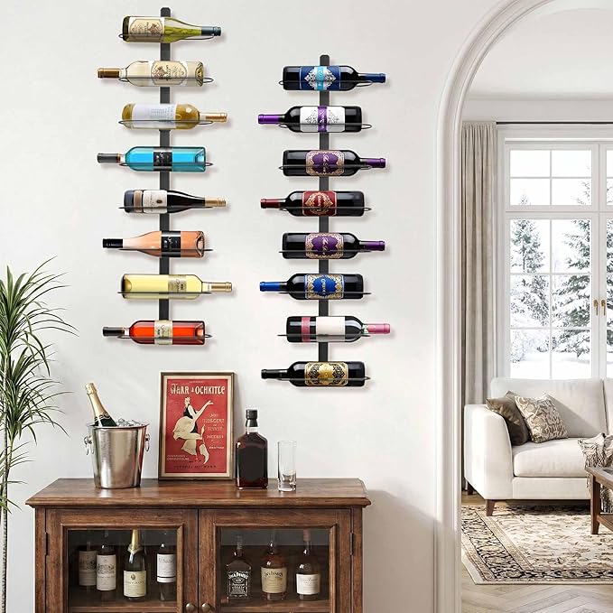 Wine Rack Wall Mounted: 8 Bottles Wine Bottle Holder Hanging Bar Liquor Storage Organizer of Cabinet Kitchen - Designed for SpaceSaver (8 Bottles)