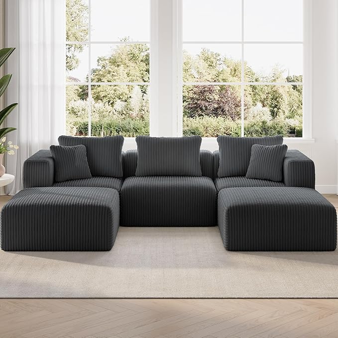 Novilla 106" Modular Sectional Sofa, Modern Cloud Sectional Couch with Smarts Coil® Support, U-Shape Boneless Couch for Living Room Apartments, No Assembly Required, Dark Gray (3 Seat w/ 2 Ottoman)