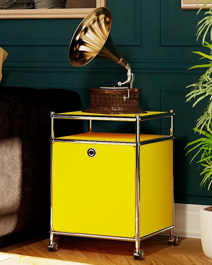 Matte Storage Cart with Flap Door, Large Capacity Storage Cart with Detachable Wheels, DIY Modern Home Furnishing, Great for Home, Office, Bedroom, Kitchen (Matt Yellow)