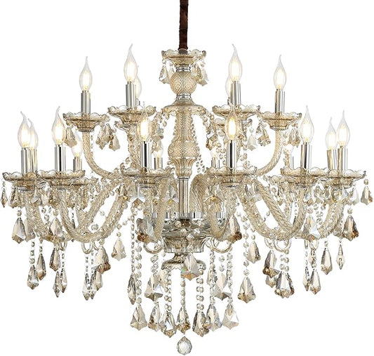 Cognac 18 Lights K9 Crystal Chandelier Modern Luxurious Light Candle Pendant Lamp Ceiling Living Room Lighting for Dining Living Room Bedroom Hallway Entry 39x31 Inch Gifts (Cognac Color)