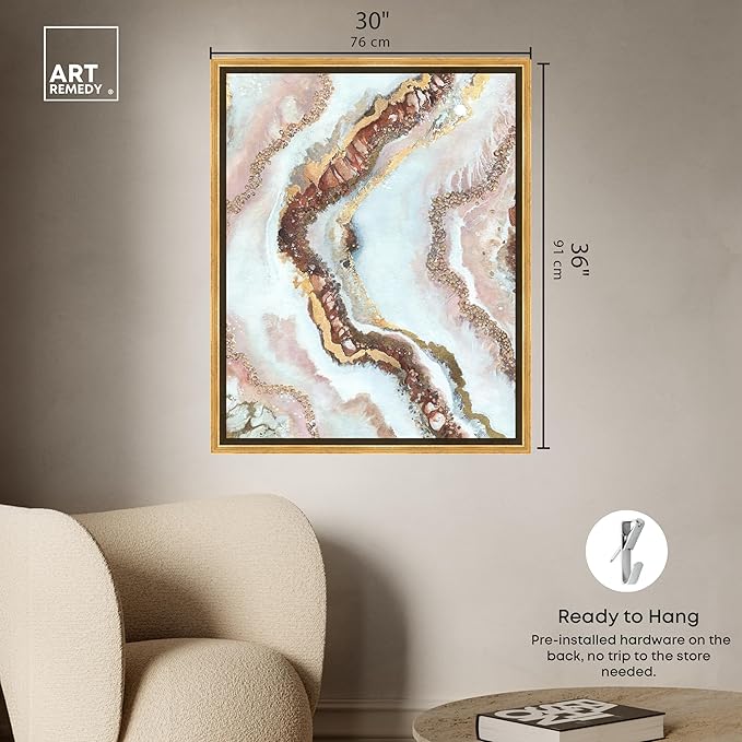 Art Remedy Blush Geode Framed Mineral, Agate & Geode 1 Piece Canvas Wall Art, 31.5" x 37.5", Gold Frame