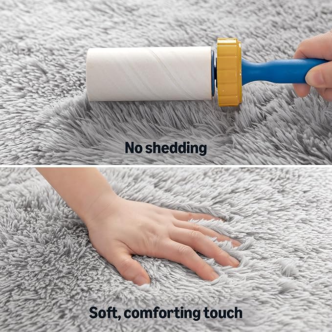 Amazon Basics Fluffy Washable Area Rug, Shaggy Carpet for Living Room, Bedroom, 5' W × 7' L, Gray