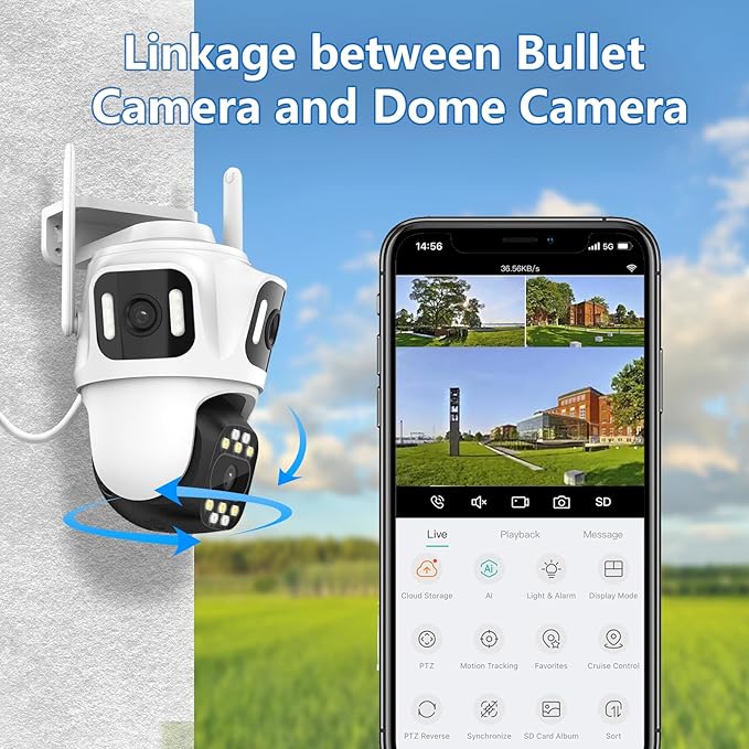 3 in 1 Outdoor Indoor Camera, 3MP Wired Pan/Tilt Security Wi-Fi Camera, Free AI Detection, Motion Tracking, 360° View, Color Night Vision, 2 Way Audio, 32GB Local Storage, No Subscription