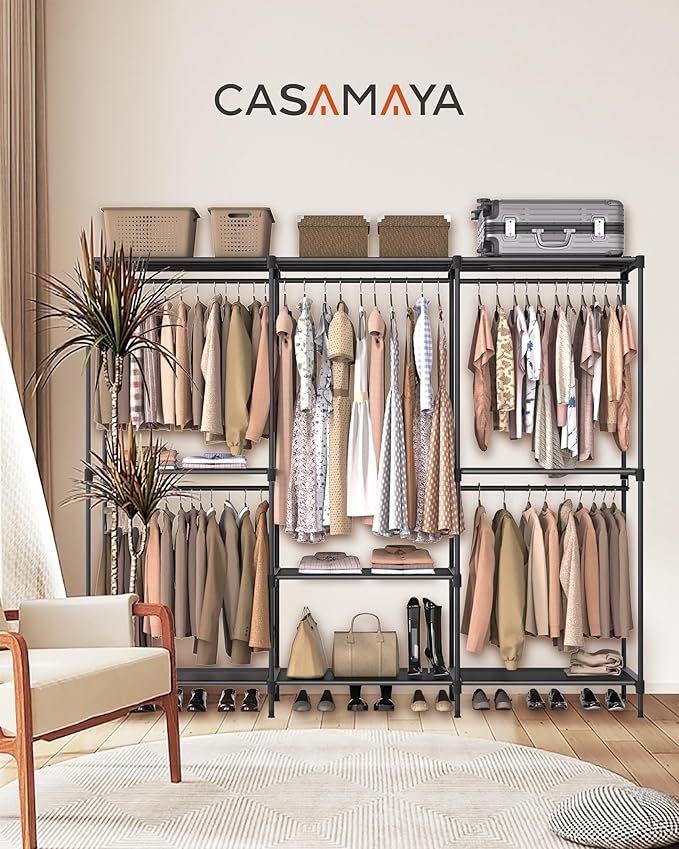 Clothes Rack, Portable Closet, 80.7 Inch Extra Large Capacity Wardrobe Closet, Clothes Storage Organizer with Shelves and 5 Hanging Rods, Easy to Assembly, Black PCT036B01