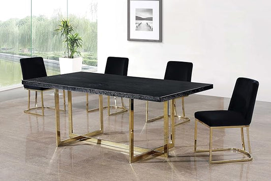Meridian Furniture Heidi Collection Modern | Contemporary Velvet Upholstered Dining Chair with Polished Gold Metal Frame, Set of 2, 19" W x 23" D x 32" H, Black