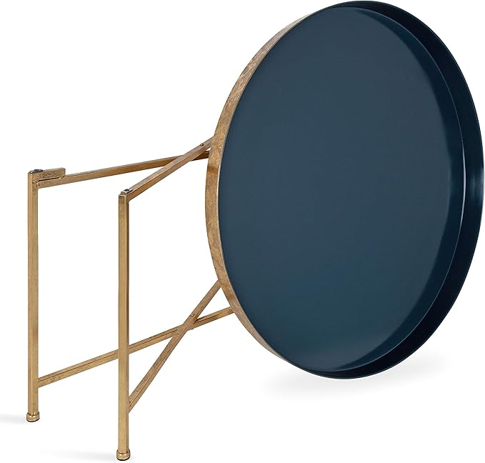 Kate and Laurel Celia Modern Glam Round Coffee Table, 28.25" x 28.25" x 19", Navy Blue and Gold Leaf, Chic Sophisticated Accent Table