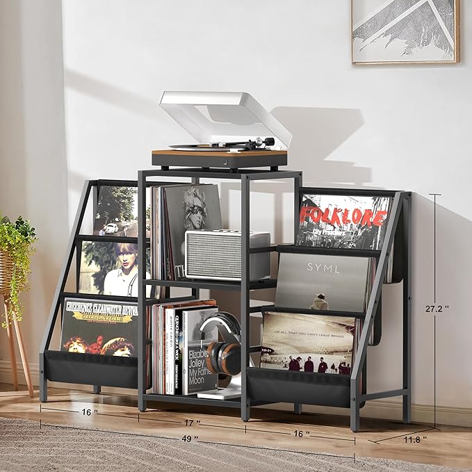 Record Player Stand with Vinyl Storage, Record Player Table with Vinyl Record Storage Up to 280 Albums, Turnta ble Stand with Record Holder Display Shelf, Record Cabinet for Media Stereo Audio
