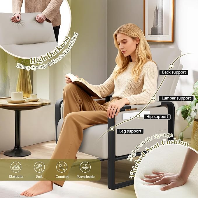 Modern PU Leather Accent Chairs Set of 2 Upholstered Armchairs with Tray Table Leisure Side Chairs for Living Room Bedroom Office Beige