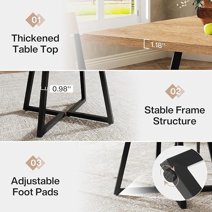 Tribesigns Square Dining Table, 31.5" Modern Dinner Table with Metal Base, Kitchen Table for Dining Room, Small Space, Apartment, Natural & Black (2pcs)