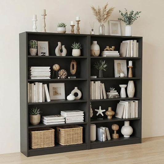 5 Tier Wooden Bookshelf, 60" H Tall Book Shelf with Adjustable Shelves, 33" Wide Bookshelf for Office, Living Room