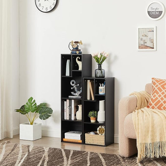 VECELO 3-Tier Small Bookcase, 4 Cube Bookshelf, Fits Tallest Hardwares, Modern Floor Standing Unit, Shelf Hold Up to 66 LBS for Living Room Bedroom, Vintage Black