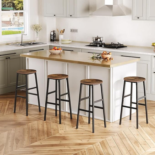 Bar Stools, Set of 2 Round Bar Chairs with Footrest, 28 Inch Kitchen Breakfast Bar Chairs, Industrial Bar Stools, Easy Assembly, for Dining Room, Kitchen, Rustic Brown BAHR02701 (Pack of 3)