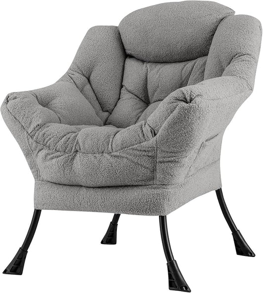 GORELAX Modern Lazy Chair,Upholstered Lounge Accent Chair, Single Leisure Sofa Chair with Armrests & Side Pocket, Comfy Reading Chair for Bedroom, Living Room, Dorm Room (Plush Grey)