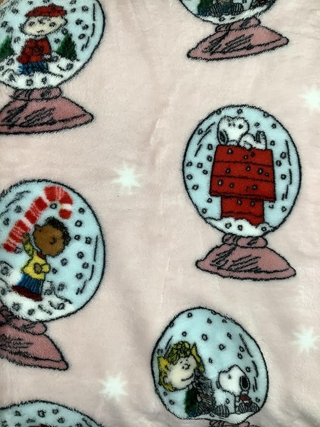 Berkshire Blanket & Home Co Peanuts Winter Blanket, Polyester (Light Pink - Characters in Snow Globes, Twin)