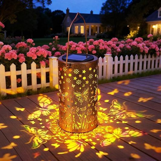 Butterfly Solar Lanterns Outdoor Waterproof, Metal Lantern Garden Lights with Color Projection, Garden Decor Gifts for Mom Women Mother Grandma, Hanging Solar Lights for Yard Porch Patio (Butterfly)