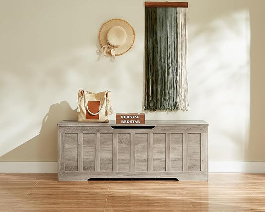 51.2" Storage Chest Extra Large,Storage Bench with 2 Safety Hinges,Shoe Bench,51.2 * 15.7 * 19.1 inches,Wooden Trunk for Bedroom,livingroom,entryway,Supports 220 lb,Easy Assembly(Greige