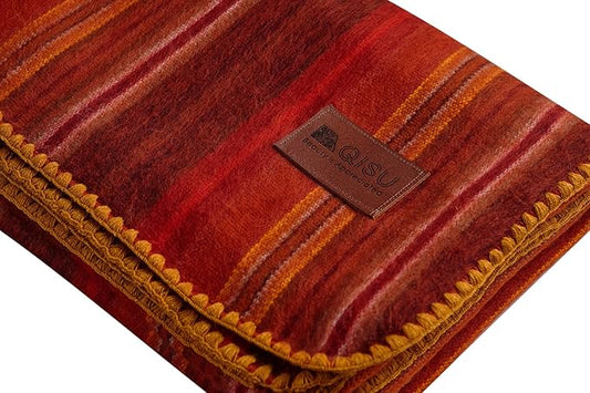 QISU Alpaca Wool Blanket Throw | Large, Beautiful, Warm, Variegated | 85 x 65 inches | Ultra-Soft, Hypoallergenic and Breathable | Non-Itchy or Scratchy Fabric (Pink/Red Variegated)