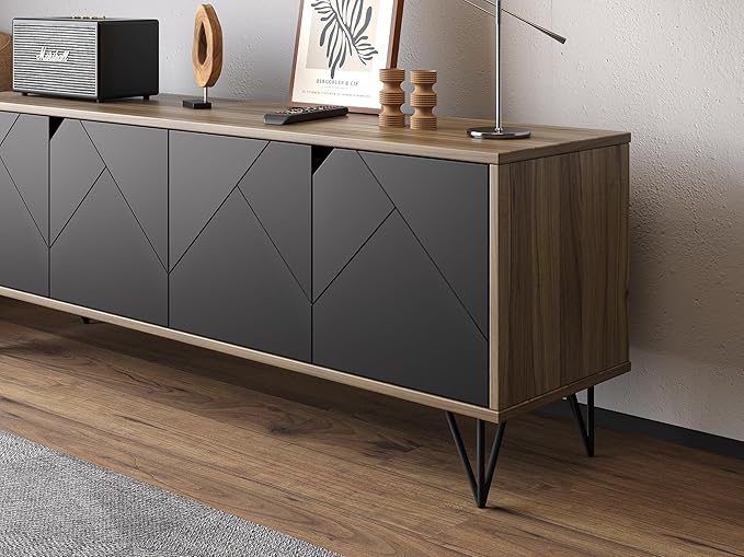 Mid Century Modern TV Stand Console for Living Room (55 to 65 Inch Television) Black and Brown with Storage Cabinets, Modern Designs by Crafts and Comfort