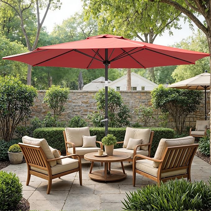 Sannwsg Outdoor Patio Umbrella,Table Umbrella with Push Button Tilt and Crank,Market Umbrella with 8 Sturdy Ribs,Yard Umbrella