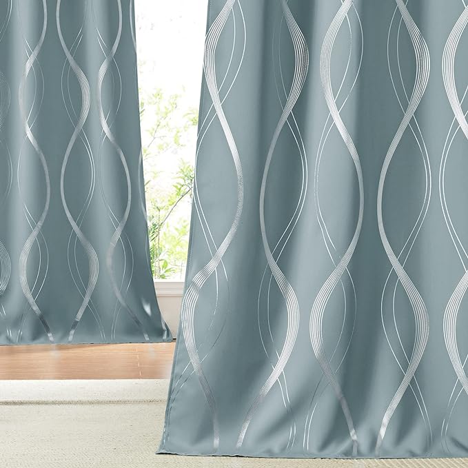 NICETOWN Room Darkening Curtains for Living Room, Stormy Sea, 2 PCs, 52 inch by 84 inch, Easy Care Solid Thermal Insulated Grommet Room Darkening Curtains/Panels/Drapes for Bedroom Decoration
