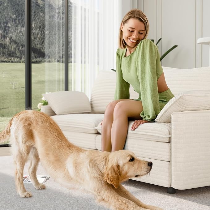 Vesgantti 74" Loveseat Sofa for Living Room, Comfy Cloud Couch Deep Seat Corduroy Modern 2 Seater Small Sofa with Armrest Pillow, Easy Assembly for Small Spaces, Beige | Sink-in Comfort, Height Adjustable, Easy Rearrangement, Extra-deep Ottoman, Solid ...