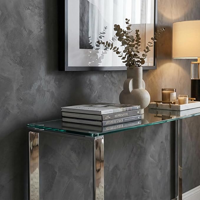 Cortesi Home Remi Contemporary Glass Console Table with Chrome Finish