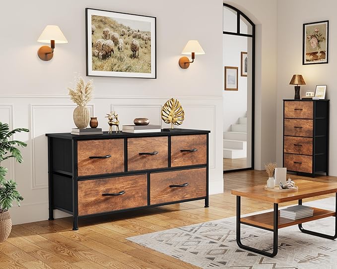 YITAHOME Dresser for Room with 5 Drawers - Fabric Storage Tower, Long Fabric Dresser, Organizer Unit for Closet, Hallway