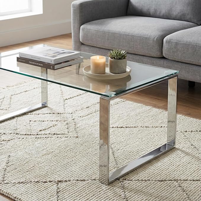 Cortesi Home Remi Contemporary Glass Coffee Table with Chrome Finish