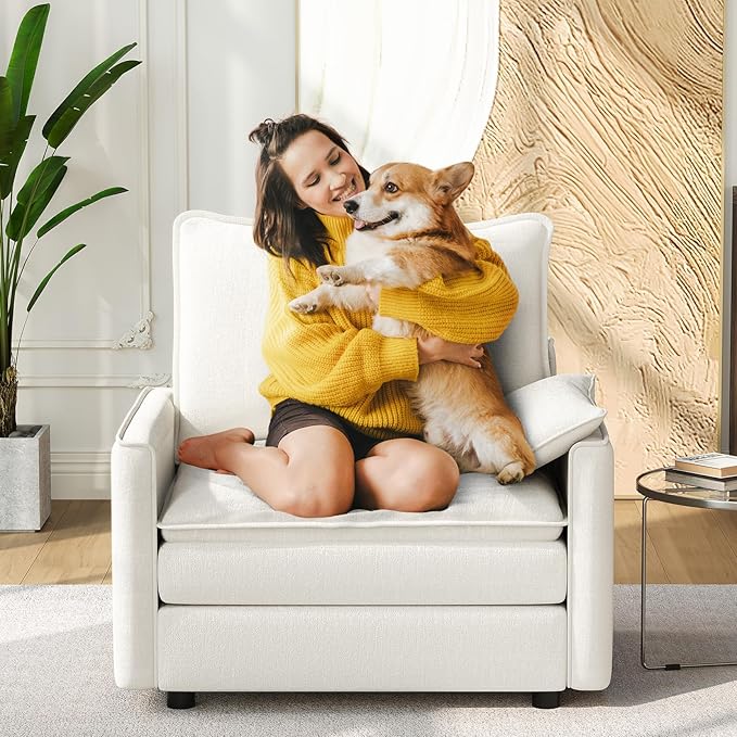Vesgantti 40" Single Seat Sofa, Comfy Cloud Couch Deep Seat Upholstered Couch Chenille Modern Sofa with Armrest Pillow, Easy Assembly for Living Room, Bedroom and Apartment, Snow White | Sink-in Comfort, Height Adjustable, Easy Rearrangement, Extra-dee...